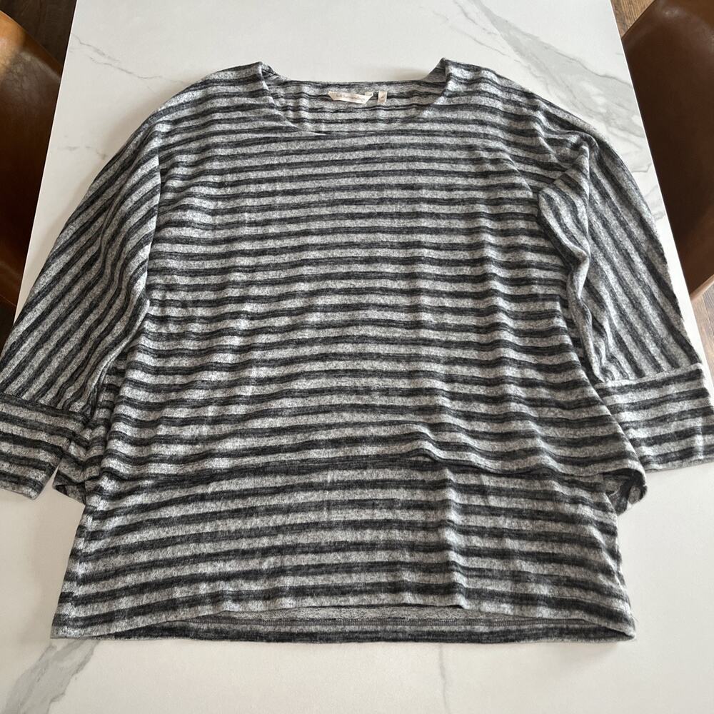 Soft Surroundings Sweater Womens XL Gray Black Striped Hudson Layered Tunic NEW